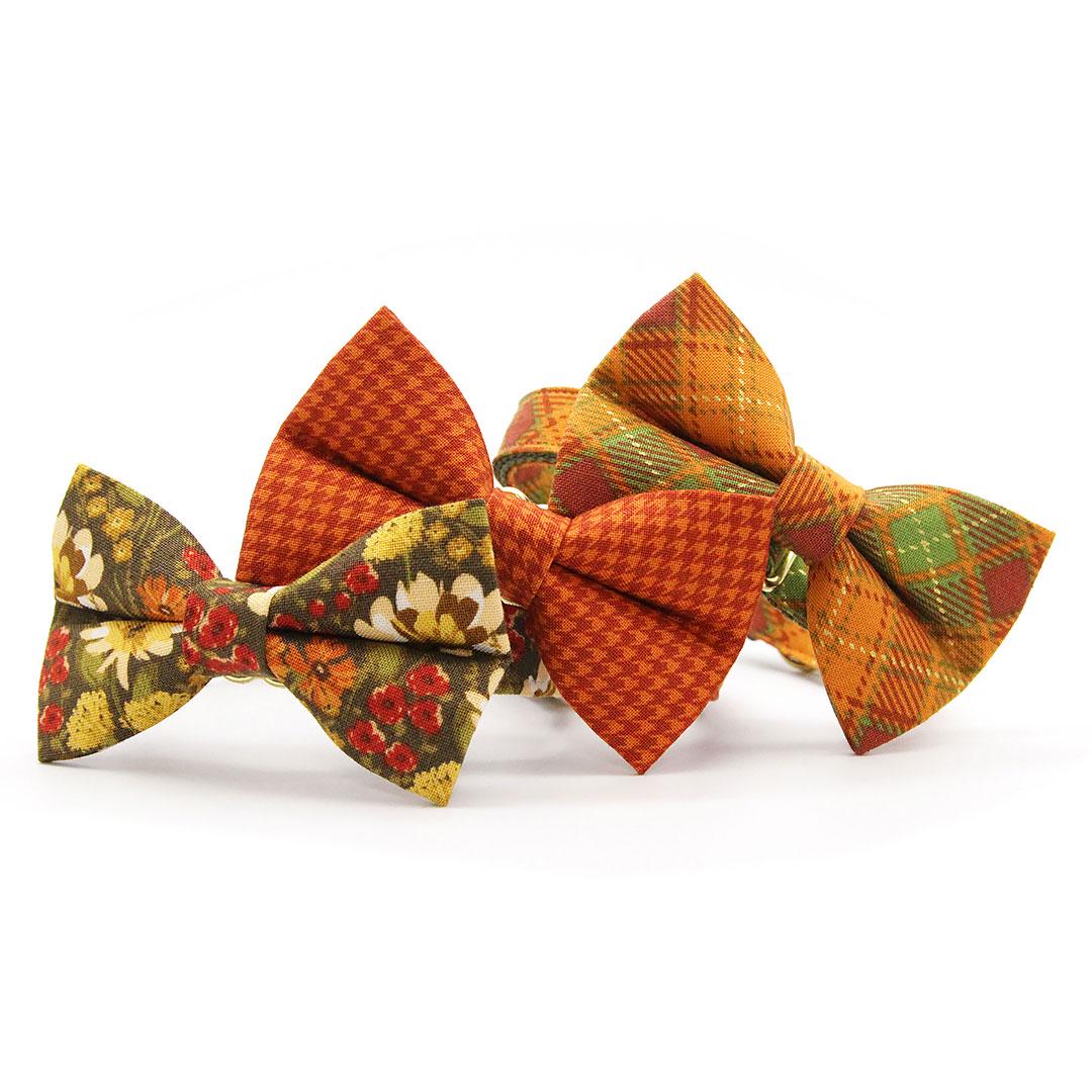 Autumn Cat Bow Tie - "Maplewood" - Burnt Orange Fall Plaid Bow Tie for Cat Collar / Harvest, Thanksgiving / Cat, Kitten + Small Dog Bowtie