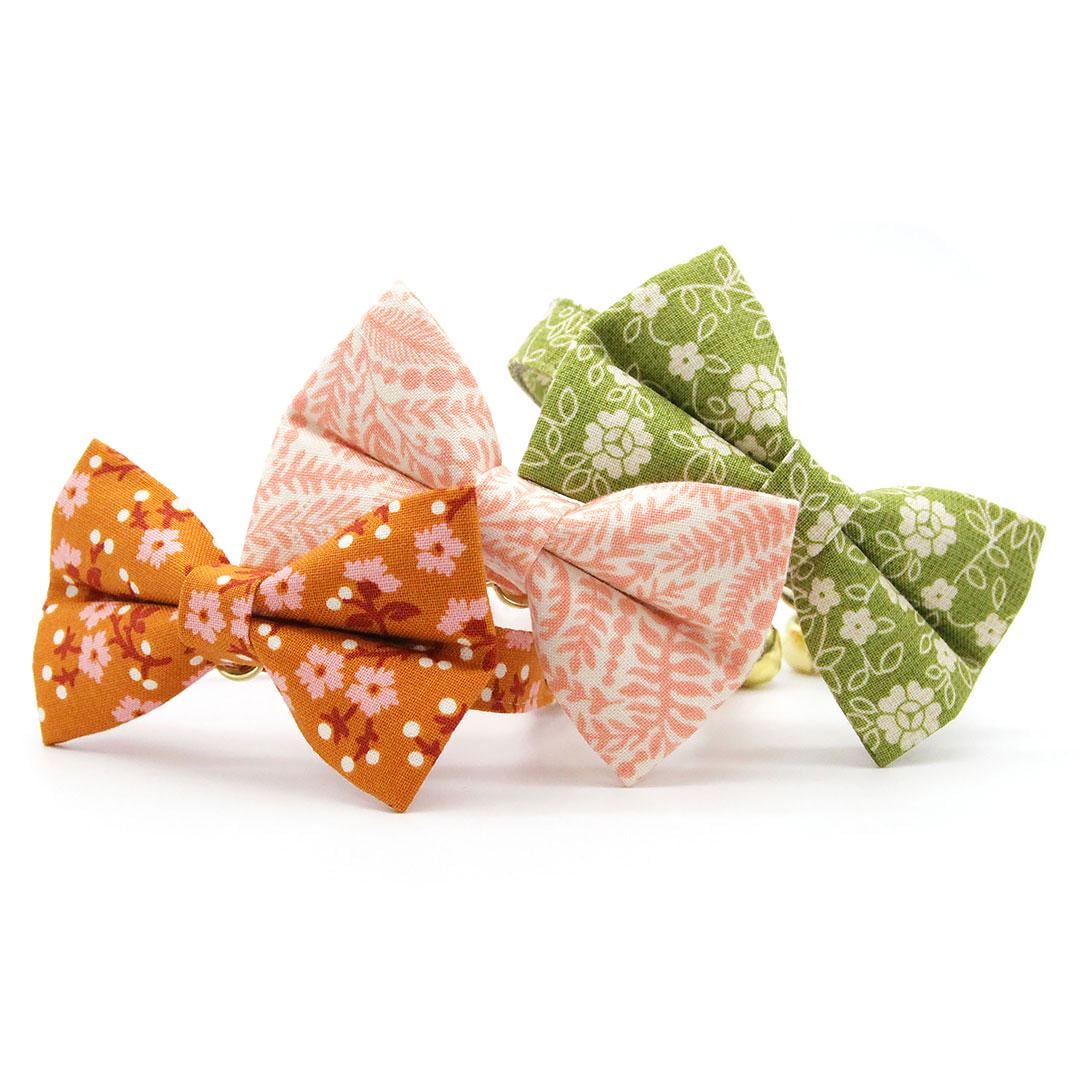 Floral Cat Bow Tie - "Ginger Blossom" - Fall Floral Cinnamon Orange & Pink Bow Tie for Cat Collar / Autumn, Spring / Cat, Kitten + Small Dog Bowtie