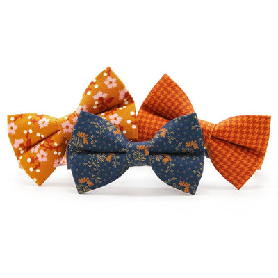 Bow Tie Cat Collar Set - "Indigo Manor" - Navy Blue Cat Collar with Bow Tie / Farmhouse, William Morris / Cat, Kitten, Small Dog Sizes