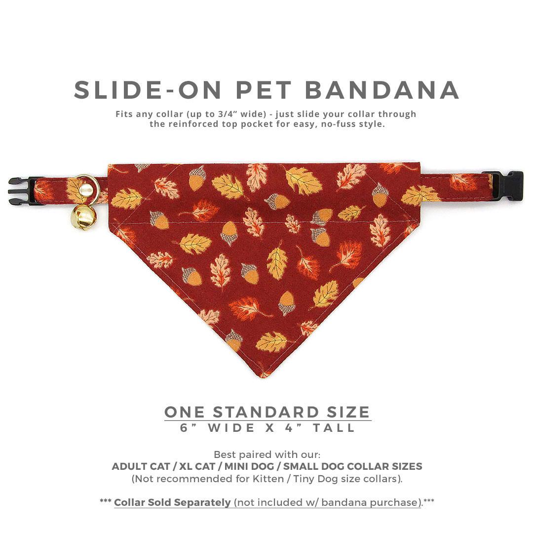 Burgundy Cat Bandana - "Acorn Hill" - Fall Leaves & Acorns Bandana for Cat + Small Dog / Thanksgiving, Mahogany / Slide-on Bandana / Over-the-Collar