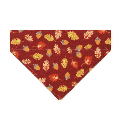 Burgundy Cat Bandana - "Acorn Hill" - Fall Leaves & Acorns Bandana for Cat + Small Dog / Thanksgiving, Mahogany / Slide-on Bandana / Over-the-Collar