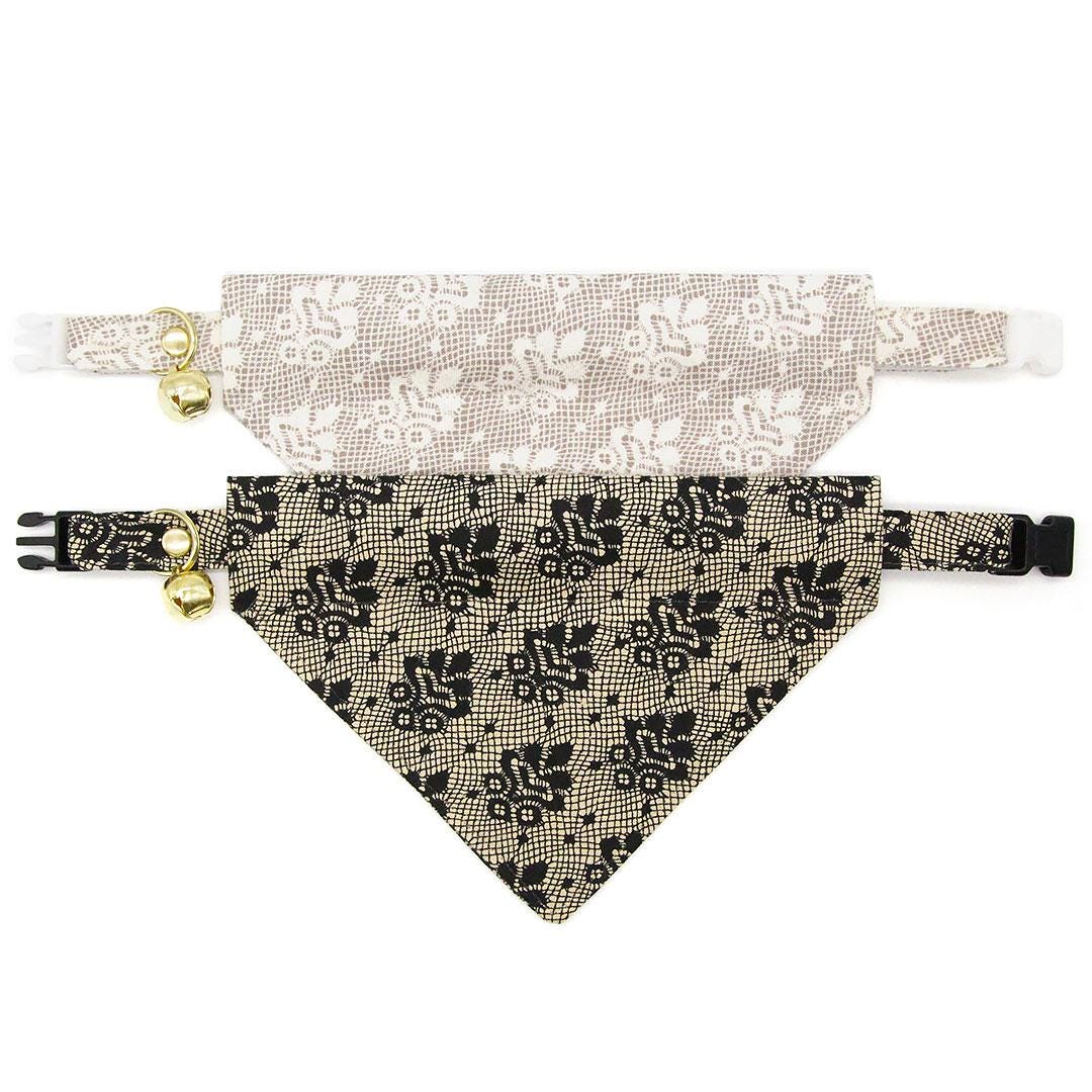 Lace Cat Bandana - "Filigree Black" - Simulated Lace Bandana for Cat + Small Dog / Fancy, Gothic, Elegant, Wedding / Slide-on Bandana / Over-the-Collar
