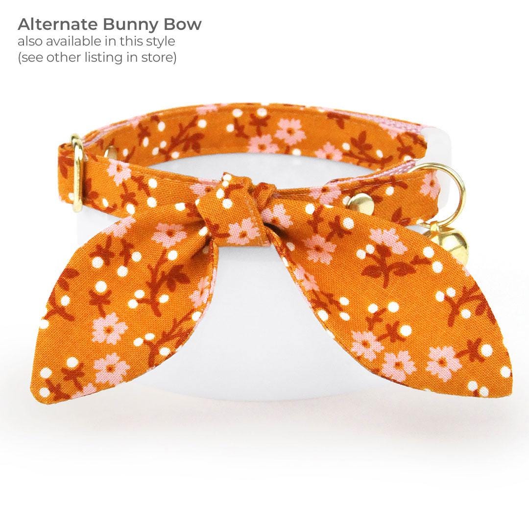 Floral Cat Bow Tie - "Ginger Blossom" - Fall Floral Cinnamon Orange & Pink Bow Tie for Cat Collar / Autumn, Spring / Cat, Kitten + Small Dog Bowtie