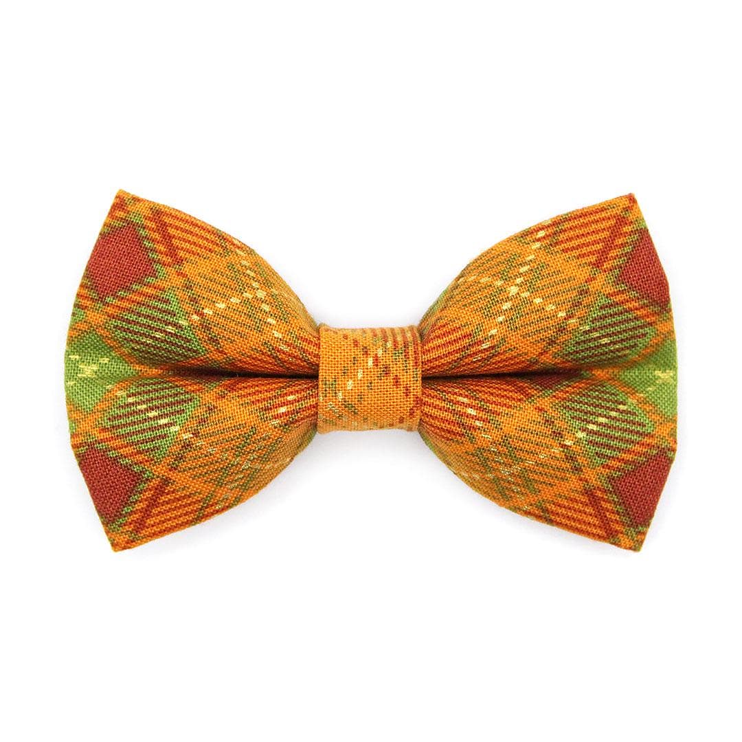 Autumn Cat Bow Tie - "Maplewood" - Burnt Orange Fall Plaid Bow Tie for Cat Collar / Harvest, Thanksgiving / Cat, Kitten + Small Dog Bowtie