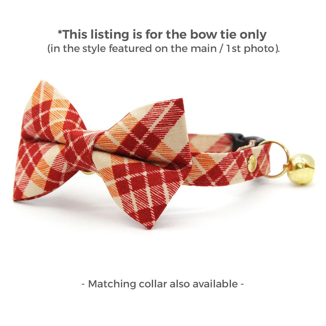 Cranberry Plaid Cat Bow Tie - "Russet Ridge" - Fall Burgundy Bow Tie for Cat Collar / Thanksgiving, Maroon / Cat, Kitten + Small Dog Bowtie