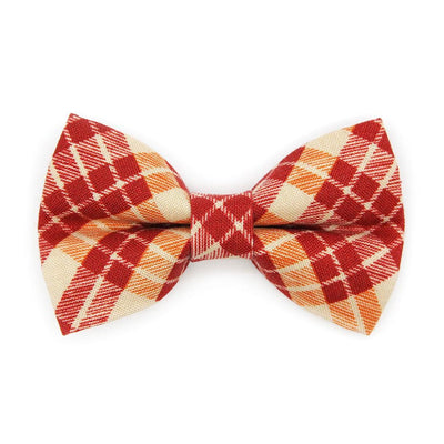 Cranberry Plaid Cat Bow Tie - "Russet Ridge" - Fall Burgundy Bow Tie for Cat Collar / Thanksgiving, Maroon / Cat, Kitten + Small Dog Bowtie