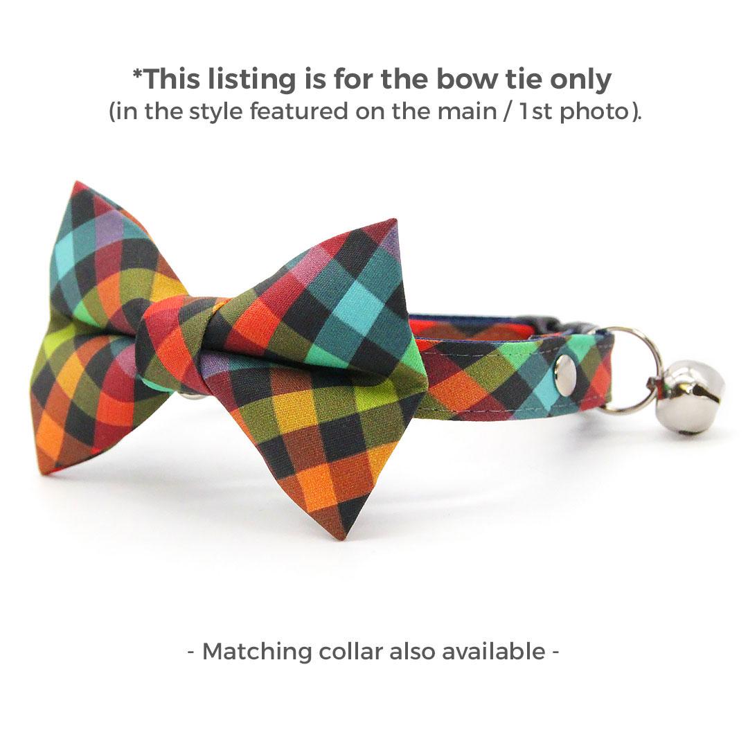 Plaid Cat Bow Tie - "Metro" - Colorful Rainbow Check Bow Tie for Cat Collar / Arty, Back to School, Preppy / Cat, Kitten + Small Dog Bowtie