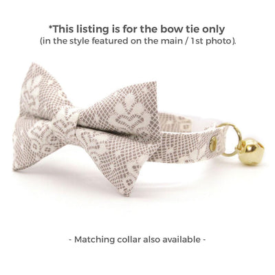 Lace Cat Bow Tie - "Filigree Ivory" - Simulated Cream White Lace Bow Tie for Cat Collar / Wedding, Bridal / Cat, Kitten + Small Dog Bowtie