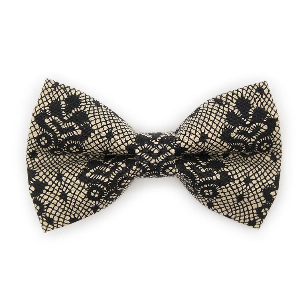 Lace Cat Bow Tie - "Filigree Black" - Simulated Black Lace Bow Tie for Cat Collar / Fancy, Gothic, Wedding, Boudoir / Cat, Kitten + Small Dog Bowtie