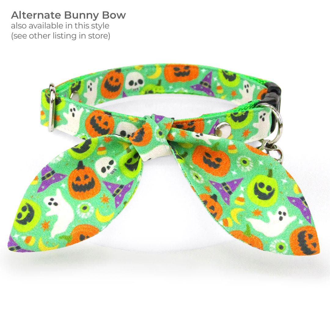 Halloween Cat Bow Tie - "Creepy Cuties - Green" - Spooky Slime Green Bow Tie for Cat Collar / Ghost, Pumpkin / Cat, Kitten + Small Dog Bowtie