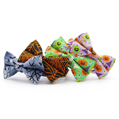 Halloween Cat Bow Tie - "Creepy Cuties - Purple" - Spooky Cute Purple Bow Tie for Cat Collar / Ghost, Pumpkin / Cat, Kitten + Small Dog Bowtie