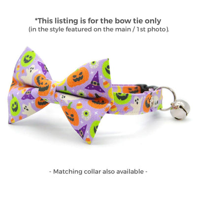 Halloween Cat Bow Tie - "Creepy Cuties - Purple" - Spooky Cute Purple Bow Tie for Cat Collar / Ghost, Pumpkin / Cat, Kitten + Small Dog Bowtie