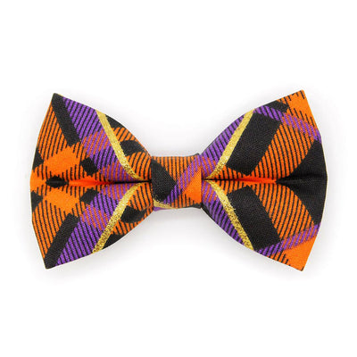 Halloween Plaid Cat Bow Tie - "Midnight Mischief" - Orange Black & Purple Tartan Bow Tie for Cat Collar / Cat, Kitten + Small Dog Bowtie
