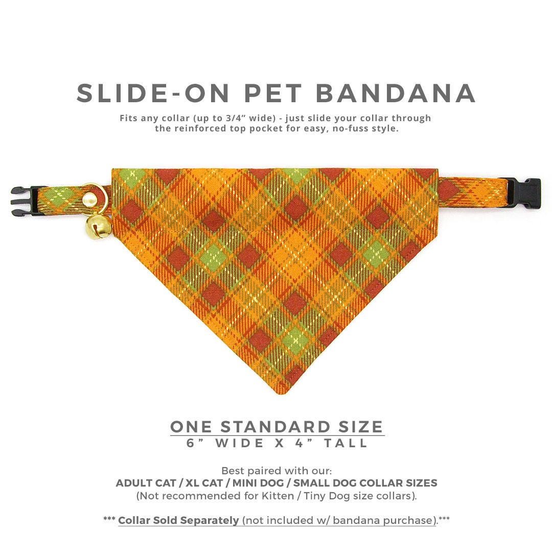 Fall Cat Bandana - "Maplewood" - Orange Plaid Bandana for Cat + Small Dog / Autumn Harvest, Thanksgiving / Slide-on Bandana / Over-the-Collar