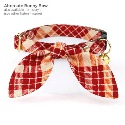 Cranberry Plaid Cat Bandana - "Russet Ridge" - Fall Bandana for Cat + Small Dog / Burgundy, Maroon, Thanksgiving / Slide-on Bandana / Over-the-Collar