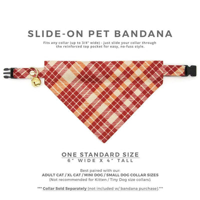 Cranberry Plaid Cat Bandana - "Russet Ridge" - Fall Bandana for Cat + Small Dog / Burgundy, Maroon, Thanksgiving / Slide-on Bandana / Over-the-Collar