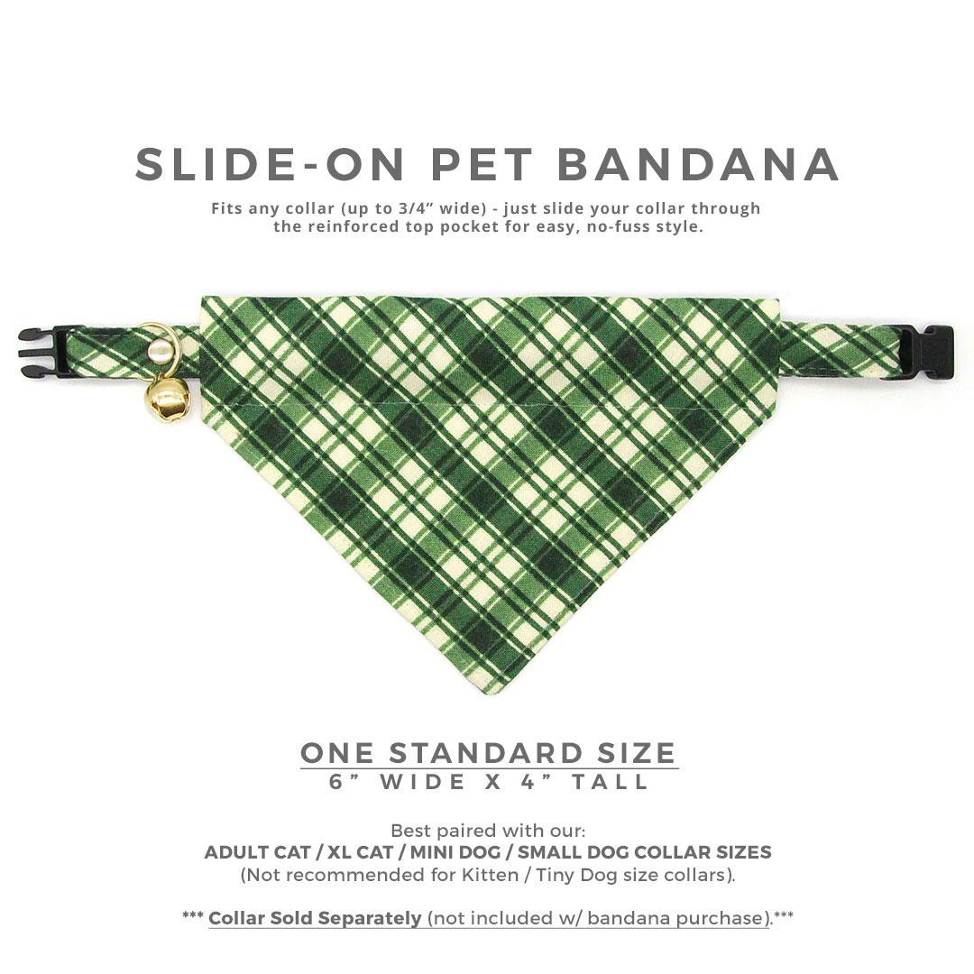 Plaid Cat Bandana - "Pinecrest" - Forest Green Bandana for Cat + Small Dog / Fall, Winter, Rustic / Slide-on Bandana / Over-the-Collar