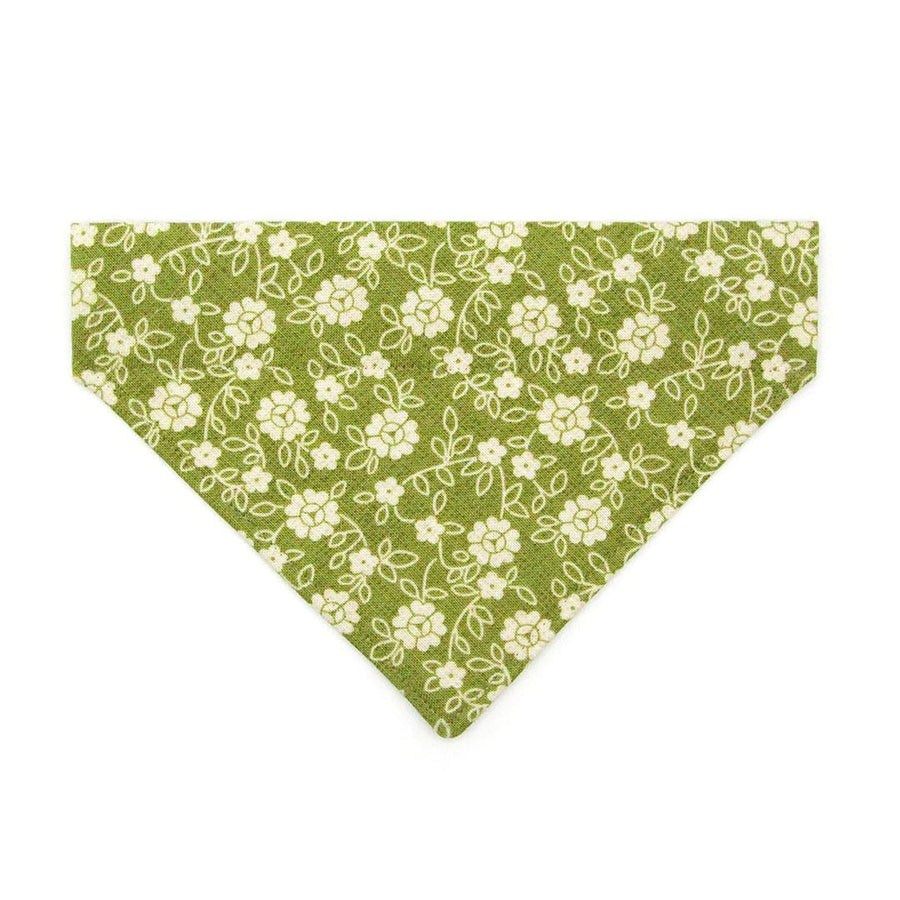 Floral Cat Bandana - "Moss" - Olive Green Bandana for Cat + Small Dog / Cottagecore, Girl Cat / Slide-on Bandana / Over-the-Collar
