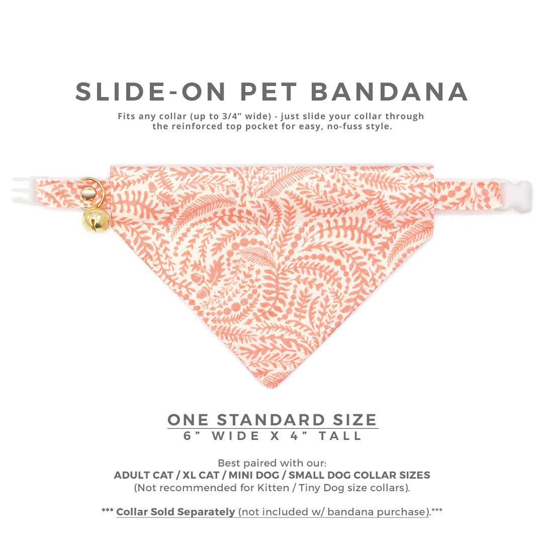 Cat Bandana - "Terra" - Peach Pink Fern Bandana for Cat + Small Dog / Coral, Girl Cat, Cute / Slide-on Bandana / Over-the-Collar