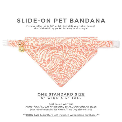 Cat Bandana - "Terra" - Peach Pink Fern Bandana for Cat + Small Dog / Coral, Girl Cat, Cute / Slide-on Bandana / Over-the-Collar