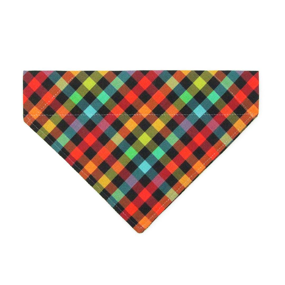 Plaid Cat Bandana - "Metro" - Colorful Rainbow Check Bandana for Cat + Small Dog / Arty, Cabincore, Back to School / Slide-on Bandana / Over-the-Collar