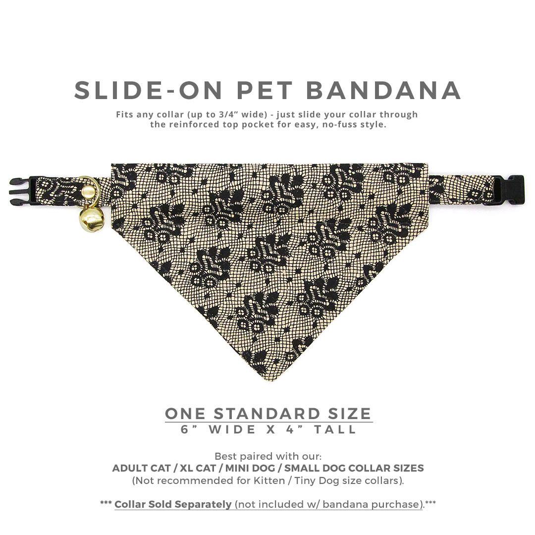 Lace Cat Bandana - "Filigree Black" - Simulated Lace Bandana for Cat + Small Dog / Fancy, Gothic, Elegant, Wedding / Slide-on Bandana / Over-the-Collar