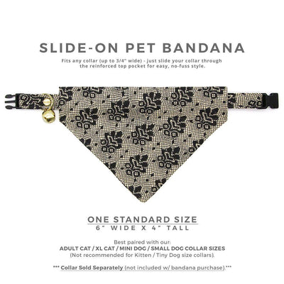 Lace Cat Bandana - "Filigree Black" - Simulated Lace Bandana for Cat + Small Dog / Fancy, Gothic, Elegant, Wedding / Slide-on Bandana / Over-the-Collar