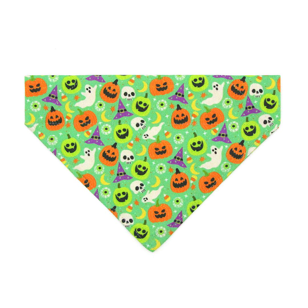 Halloween Cat Bandana - "Creepy Cuties - Green" - Spooky Green Bandana for Cat + Small Dog / Ghost, Pumpkin, Skull / Slide-on Bandana / Over-the-Collar