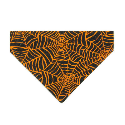 Spiderweb Cat Bandana - "Spellbound" - Orange & Black Halloween Bandana for Cat + Small Dog / Spider / Slide-on Bandana / Over-the-Collar