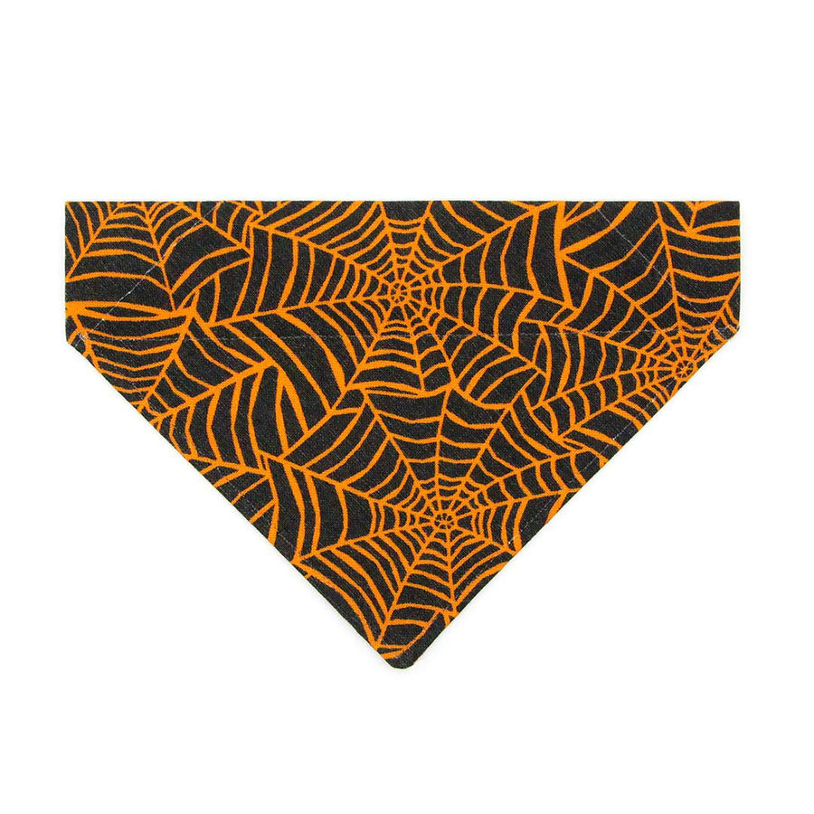 Spiderweb Cat Bandana - "Spellbound" - Orange & Black Halloween Bandana for Cat + Small Dog / Spider / Slide-on Bandana / Over-the-Collar