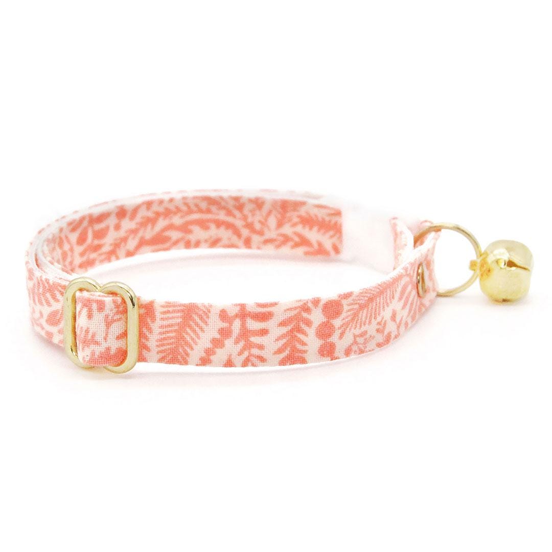 Cat Collar + Flower Set - "Terra" - Peach Pink Cat Collar w/ Baby Pink Felt Flower (Detachable) / Cat, Kitten + Small Dog Sizes