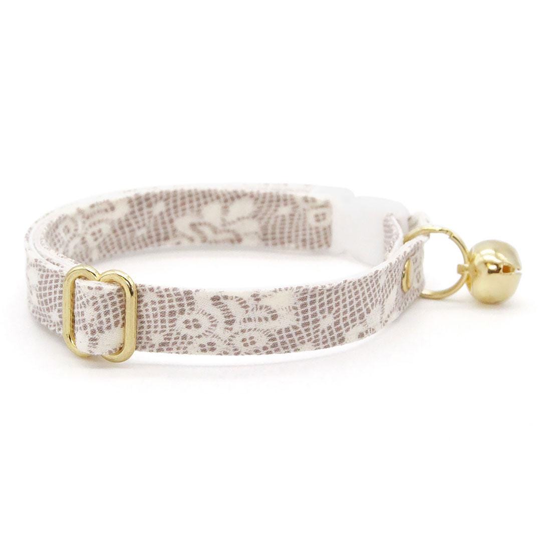 Cat Collar + Flower Set - "Filigree Ivory" - Simulated Lace Cat Collar w/ Ivory Felt Flower (Detachable) / Wedding /  Cat, Kitten + Small Dog Sizes