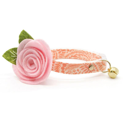 Cat Collar + Flower Set - "Terra" - Peach Pink Cat Collar w/ Baby Pink Felt Flower (Detachable) / Cat, Kitten + Small Dog Sizes