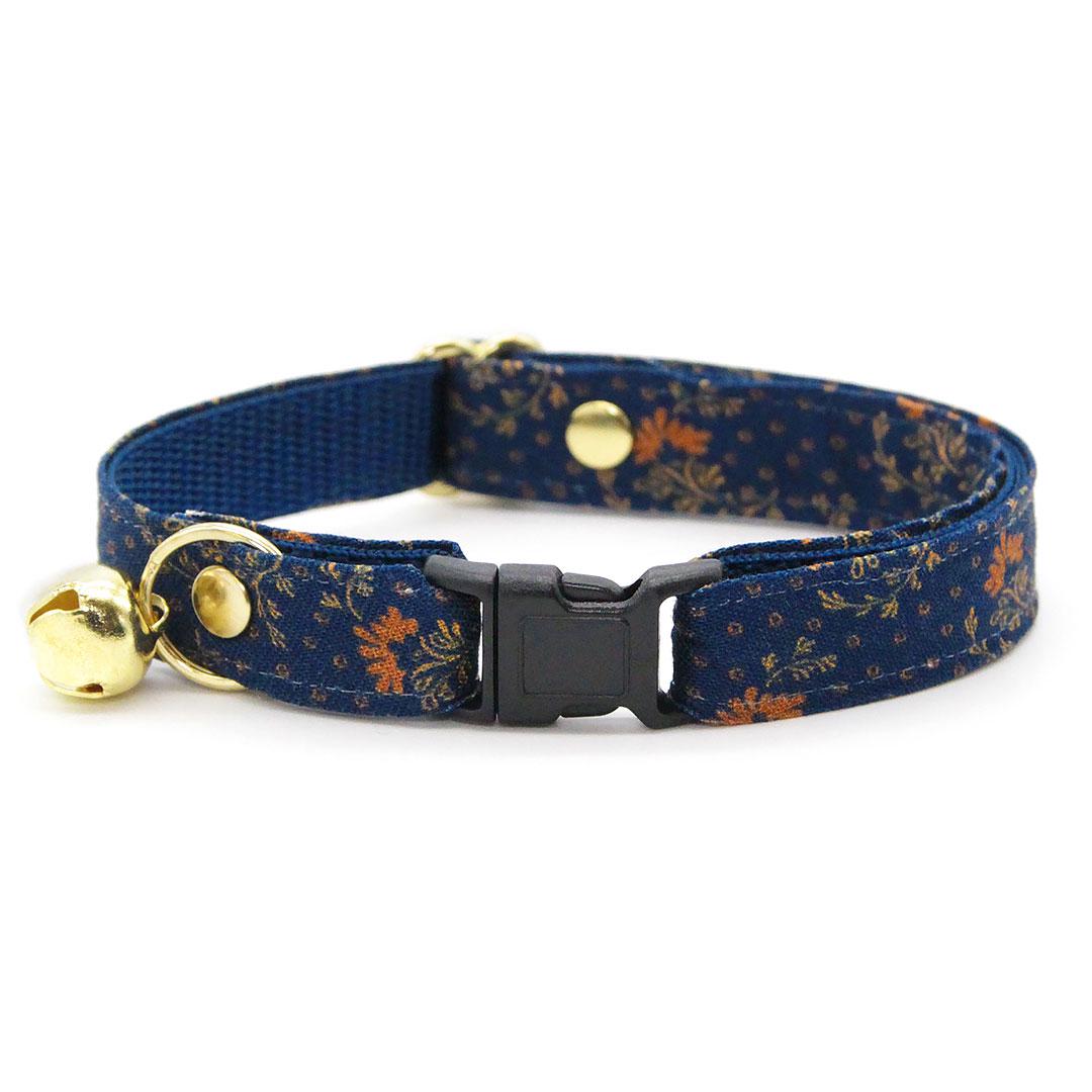 Bow Tie Cat Collar Set - "Indigo Manor" - Navy Blue Cat Collar with Bow Tie / Farmhouse, William Morris / Cat, Kitten, Small Dog Sizes