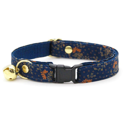 Bow Tie Cat Collar Set - "Indigo Manor" - Navy Blue Cat Collar with Bow Tie / Farmhouse, William Morris / Cat, Kitten, Small Dog Sizes