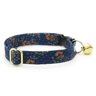 Bow Tie Cat Collar Set - "Indigo Manor" - Navy Blue Cat Collar with Bow Tie / Farmhouse, William Morris / Cat, Kitten, Small Dog Sizes