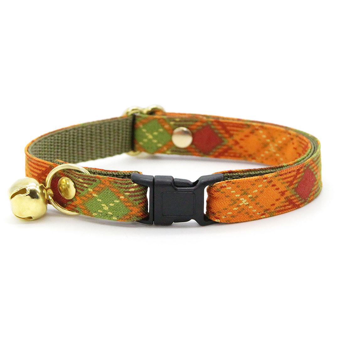 Bow Tie Cat Collar Set - "Maplewood" - Burnt Orange Fall Plaid Cat Collar with Bow Tie / Autumn, Thanksgiving / Cat, Kitten, Small Dog Sizes