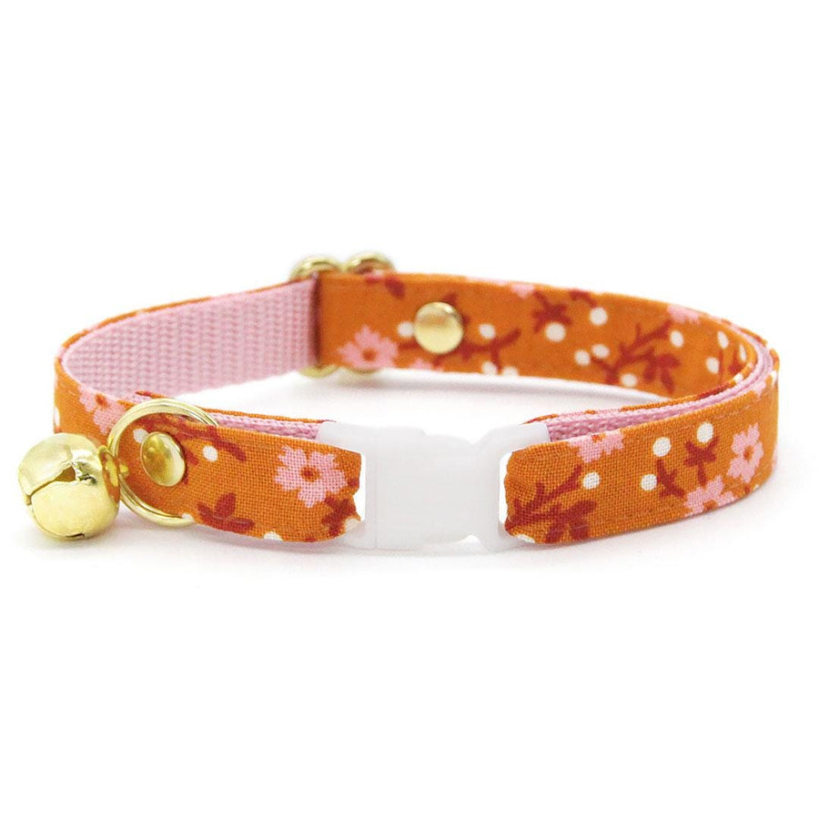 Floral Cat Collar - "Ginger Blossom" - Burnt Orange & Pink Cat Collar / Breakaway Buckle or Non-Breakaway / Cat, Kitten + Small Dog Sizes