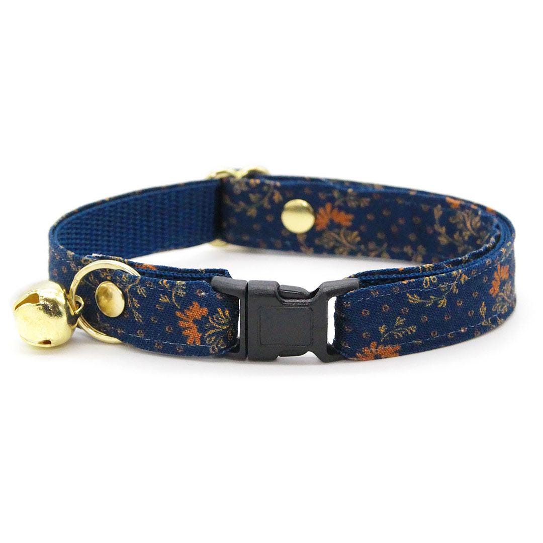 Cat Collar - "Indigo Manor" - Navy Blue Cat Collar / Vicorian, Heritage, William Morris / Breakaway Buckle or Non-Breakaway / Cat, Kitten + Small Dog Sizes