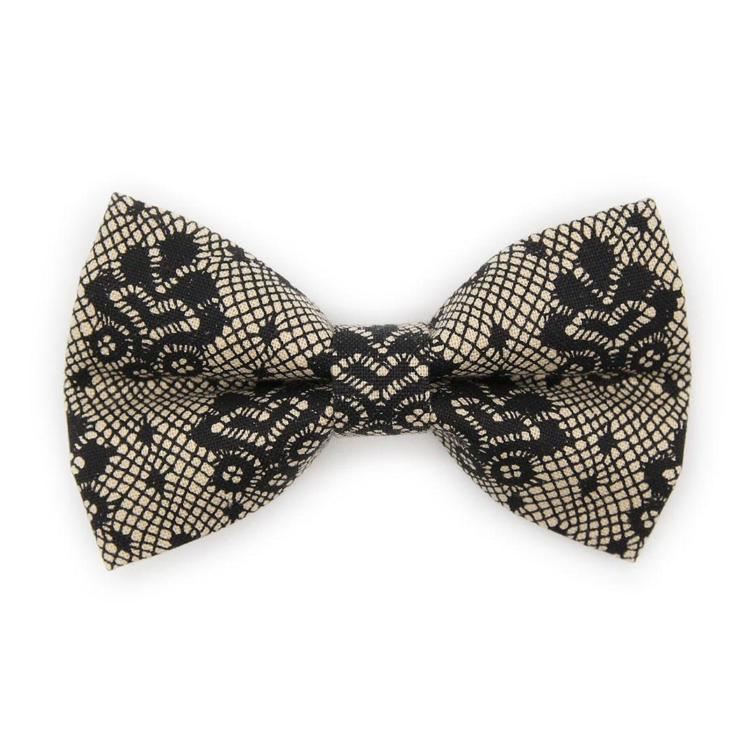 Bow Tie Cat Collar Set - "Filigree Black" - Simulated Lace Cat Collar with Bow Tie / Wedding, Gothic, Fancy, Boudoir, Elegant / Cat, Kitten, Small Dog Sizes