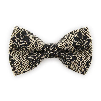 Bow Tie Cat Collar Set - "Filigree Black" - Simulated Lace Cat Collar with Bow Tie / Wedding, Gothic, Fancy, Boudoir, Elegant / Cat, Kitten, Small Dog Sizes