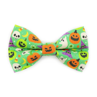 Bow Tie Cat Collar Set - "Creepy Cuties - Green" - Halloween Cat Collar with Bow Tie / Ghost, Pumpkin, Skull / Cat, Kitten, Small Dog Sizes