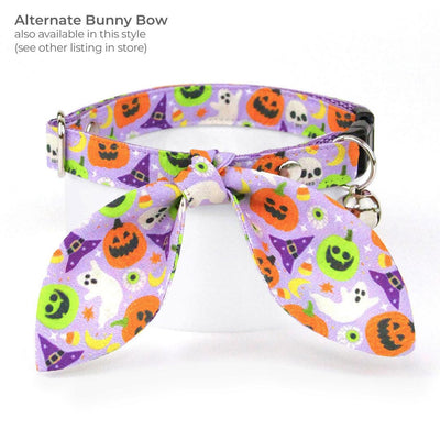 Bow Tie Cat Collar Set - "Creepy Cuties - Purple" - Halloween Cat Collar with Bow Tie / Ghost, Pumpkin, Skull / Cat, Kitten, Small Dog Sizes