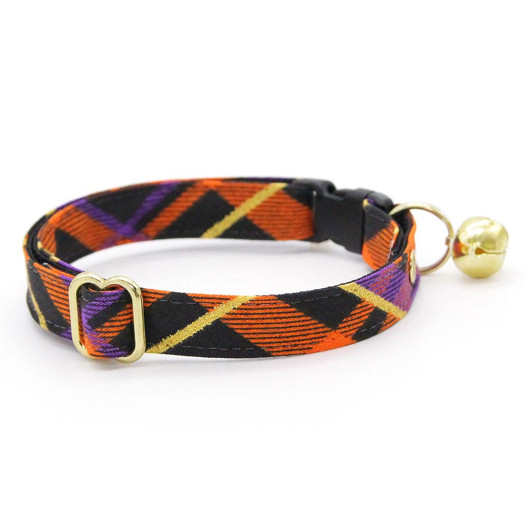 Bow Tie Cat Collar Set - "Midnight Mischief" - Halloween Plaid Cat Collar with Bow Tie / Cat, Kitten, Small Dog Sizes