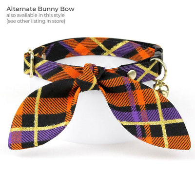 Bow Tie Cat Collar Set - "Midnight Mischief" - Halloween Plaid Cat Collar with Bow Tie / Cat, Kitten, Small Dog Sizes