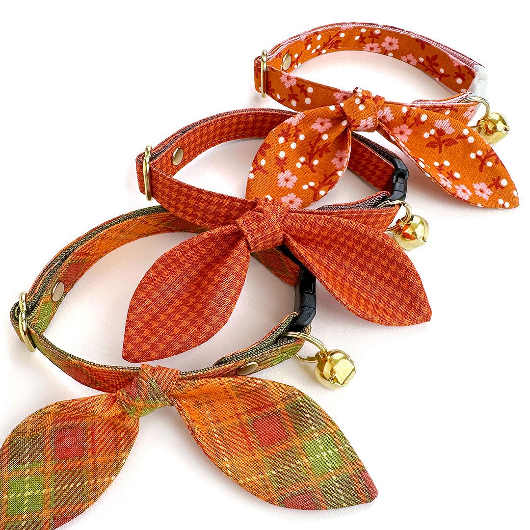Houndstooth Cat Collar - "Pumpkin Spice" - Burnt Orange Fall Cat Collar / Thanksgiving / Breakaway Buckle or Non-Breakaway / Cat, Kitten + Small Dog Sizes