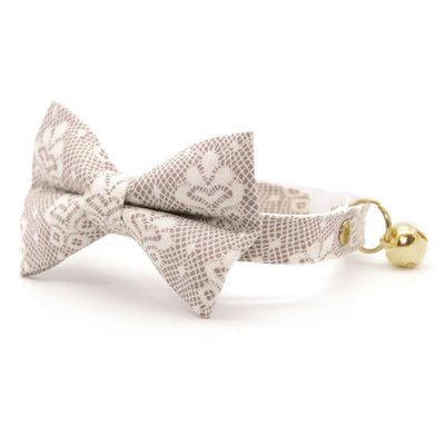 Bow Tie Cat Collar Set - "Filigree Ivory" - Simulated Lace Cat Collar with Bow Tie / Wedding, Fancy, Bridal / Cat, Kitten, Small Dog Sizes