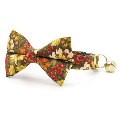 Bow Tie Cat Collar Set - "Autumn Fields" - Country Floral Cat Collar with Bow Tie / Fall, Wildflower, Farmhouse / Cat, Kitten, Small Dog Sizes
