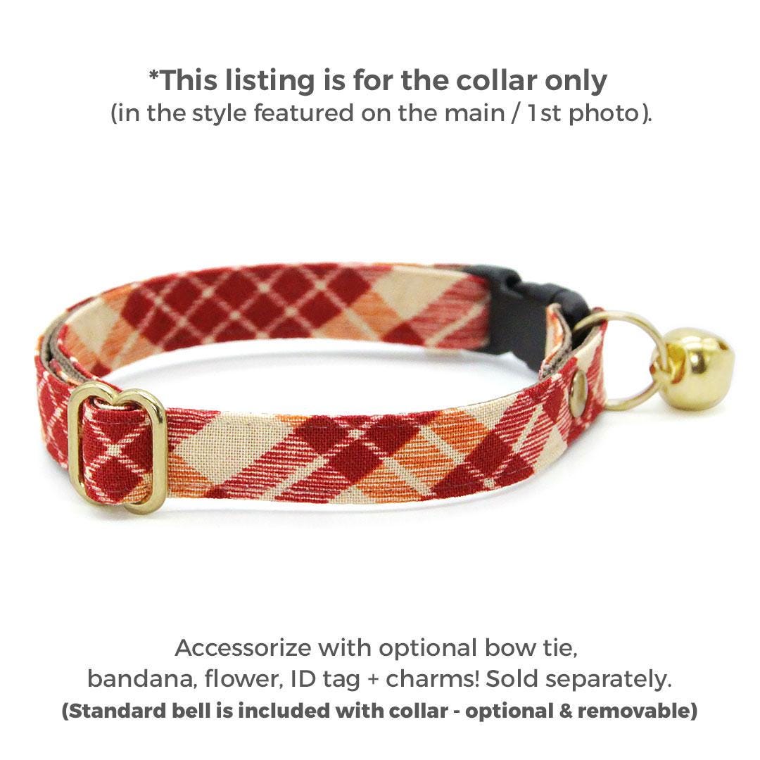 Burgundy Cat Collar - "Russet Ridge" - Fall Cranberry Plaid Cat Collar / Thanksgiving, Winter / Breakaway Buckle or Non-Breakaway / Cat, Kitten + Small Dog Sizes