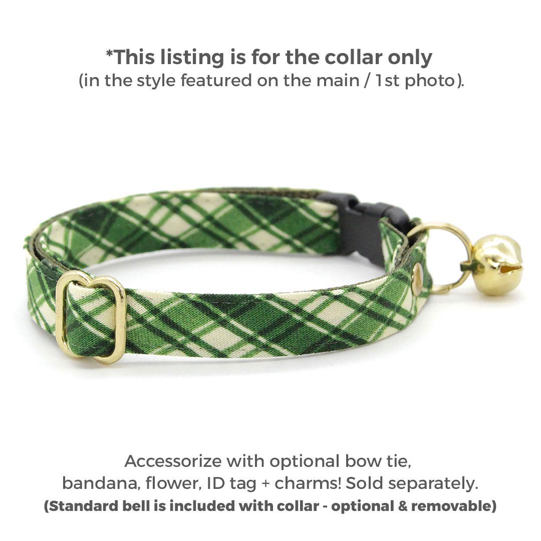 Plaid Cat Collar - "Pinecrest" - Forest Green Cat Collar / Woodland, Fall, Winter, Holiday / Breakaway Buckle or Non-Breakaway / Cat, Kitten + Small Dog Sizes